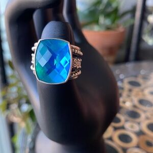 Vintage Sajen Sterling Silver 925 Caribbean Sea Blue Quartz Ring